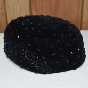 Vintage Women's Firenze Black Felt Pillbox Hat Stones Made in Italy